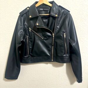 Zara Faux Leather Jacket Black Gold XL